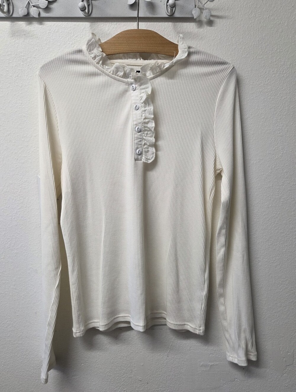 Ruffle Neck Long Sleeve Top